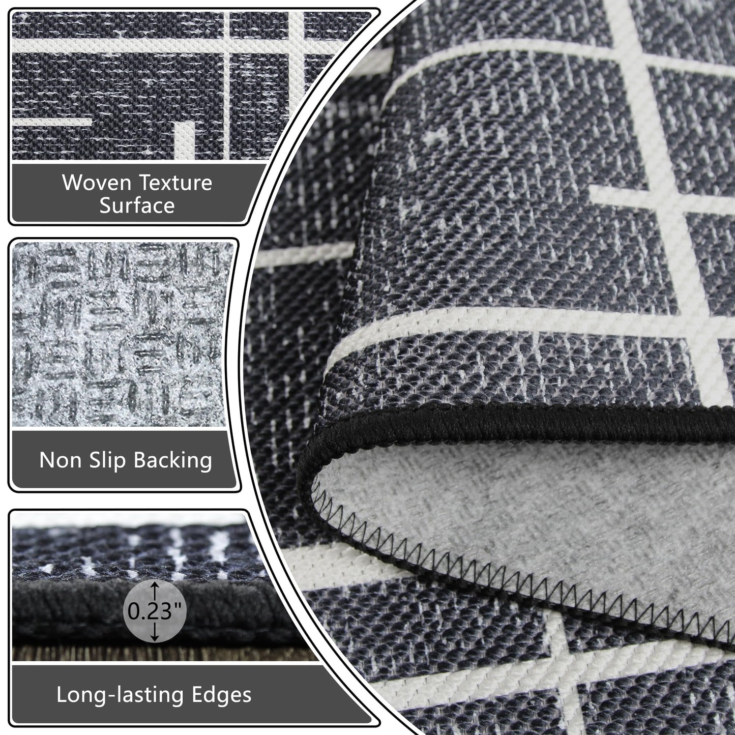 TTelephant Modern Stripe Hallway Runner Rug Non Slip, Washable 2x10 Runner Rug, Woven Thin Low Pile Carpet Runners for Hallway 10ft Entryway, Kitchen, Walkway -Midnight Black