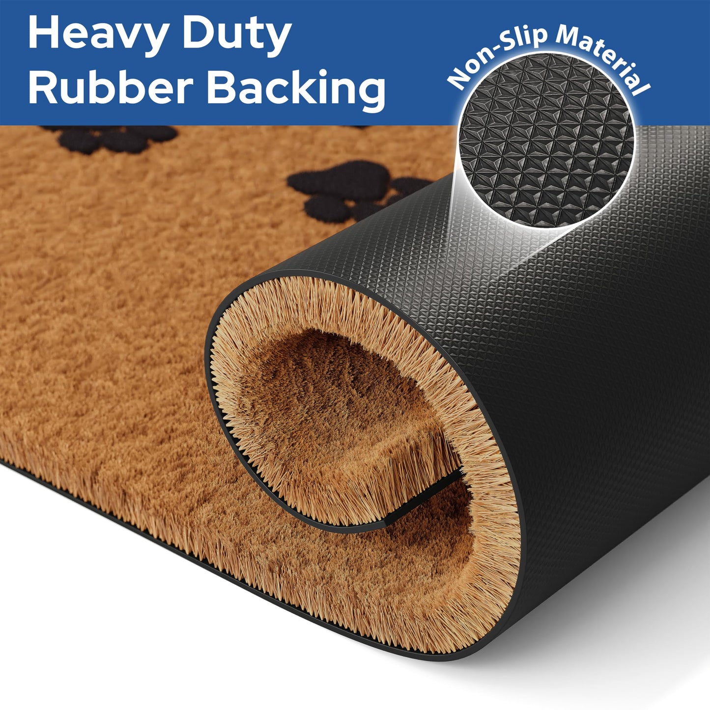 Barnyard Designs Natural Coco Coir Heavy Duty Backing Doormat - Large Cute Non-Slip Front Door Welcome Mat for Outside Entrance or Porch Entry, Brown (17x30, Paws)