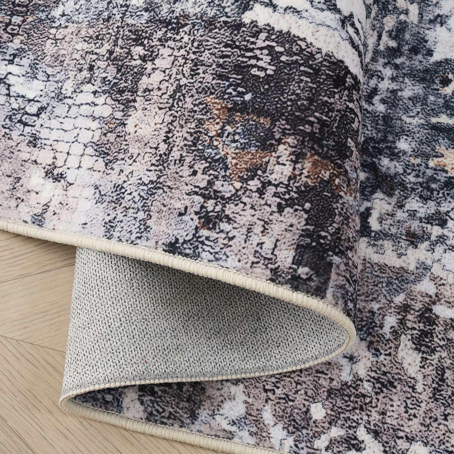 Rugcomf Modern Abstract Washable Rugs 8'x10' - Non-Slip Low Pile Area Rug, Large Boho Carpet for Living Room, Bedroom, Dining Room, Farmhouse, Kids Playroom, Office - Brown