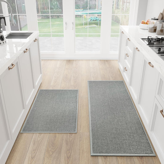 SUMLANS Kitchen Mat Set of 2 PCS, Cushioned Non Slip Rugs for Kitchen Floor, Absorbent Runner Comfort Standing Mats Washable for Kitchen, Office, Home (Grey, 17.3"x47"+17.3"x30")