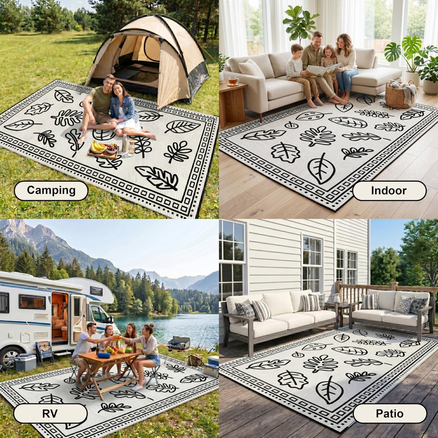 CircleRoad RV Outdoor Rug 9x12 Waterproof Patio Rug Mat with 4 Stakes UV Resistant Reverisble Plastic Straw Outdoor Rug with Carry Bag for RV Camping Picnic Beach Backyard