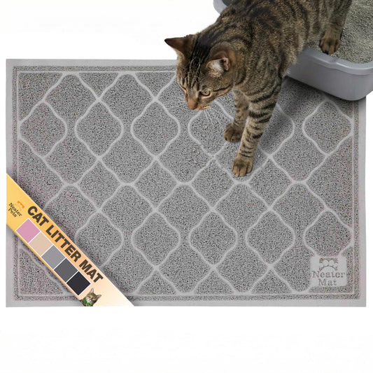 Neater Pets Neater Mat Cat Litter Mat, Thick & Durable Cat Mat for Litter Box, Trapper Pad Catches Mess to Protect Indoor Floors, Soft on Kitty Paws, Anti-Skid Grip Backing, Easy to Clean, Grey
