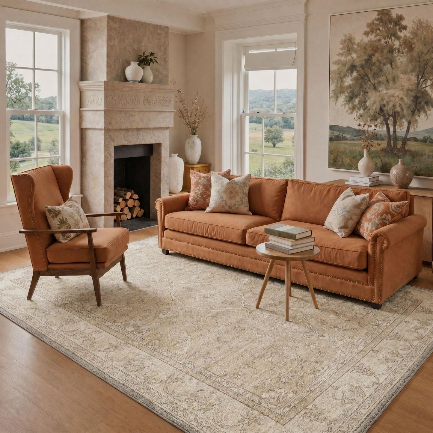 GENIMO 8X10 Area Rugs for Living Room, Machine Washable Non Slip Boho Vintage Rugs, Low Pile Soft Stain Resistant Rug for Bedroom, Dining Room, Home Office, Warm Beige