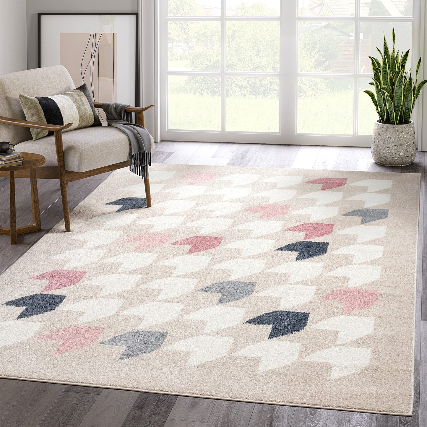 Abani Rugs Cream and Pink 5 ft. x 8 ft. Contemporary Rug