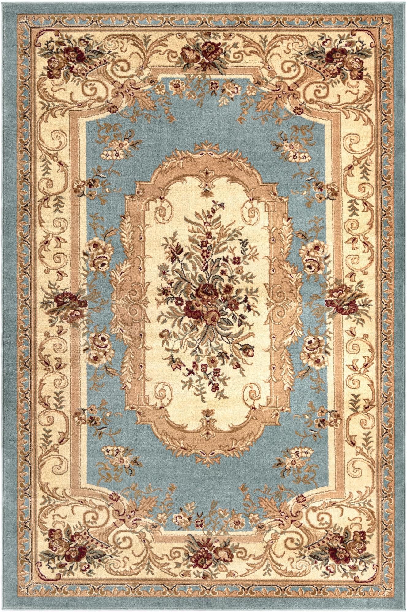 Unique Loom Versailles Collection Traditional Classic Floral Motif Area Rug (6' 0 x 9' 0 Rectangular, Slate Blue/ Ivory)