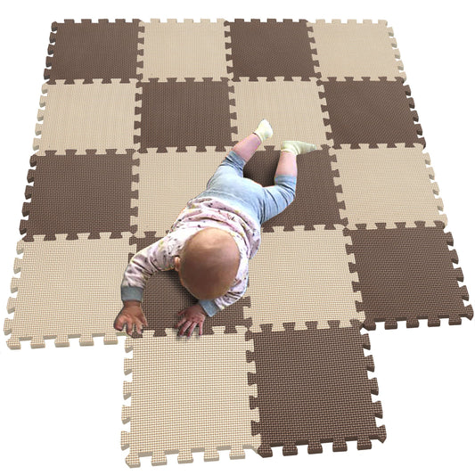 MQIAOHAM® 18 Pieces Puzzle Play Mats, Soft Baby Play Mat, Kids Interlocking Foam Floor Tiles, Carpet Playmats G301018-106110