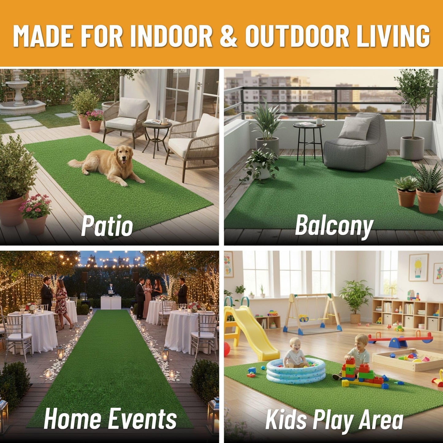Ottomanson Artificial Grass Rug Lite 5'3" x 8'2", Fake Grass Carpet for Patio & Deck, Indoor Outdoor Pet Turf Area with Drainage Holes, UV Resistant
