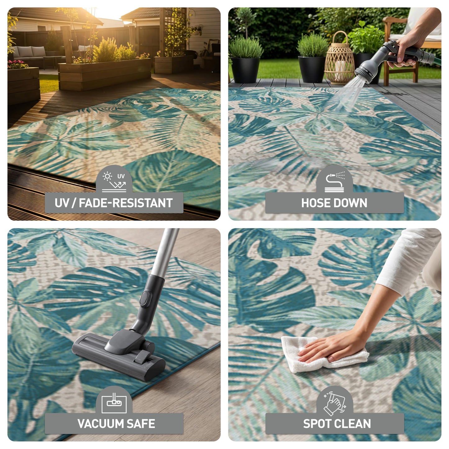 Rugshop Blue Contemporary Tropical Floral Indoor/Outdoor Area Rug — Weather Resistant for Living Room, Dining Room and Office, 6'6" x 9'