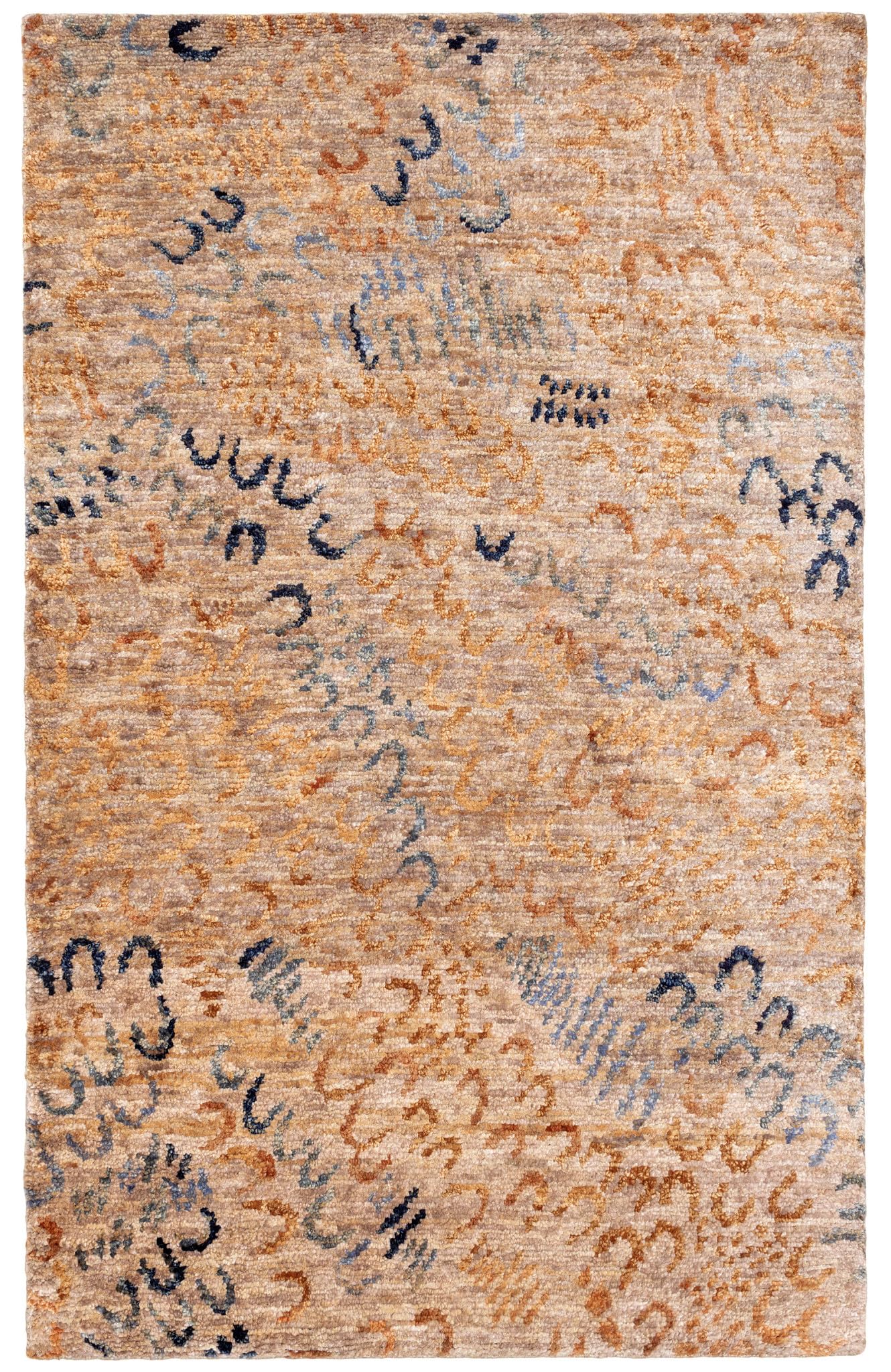 Dash and Albert Horseshoe Neutral Hand Knotted Jute Rug, Runner-2.5 X 8 Feet, Neutral/Blue Geometric Pattern - Premium Luxury Hotel Quality Soft Breathable Hypoallergenic Machine Washable Easy