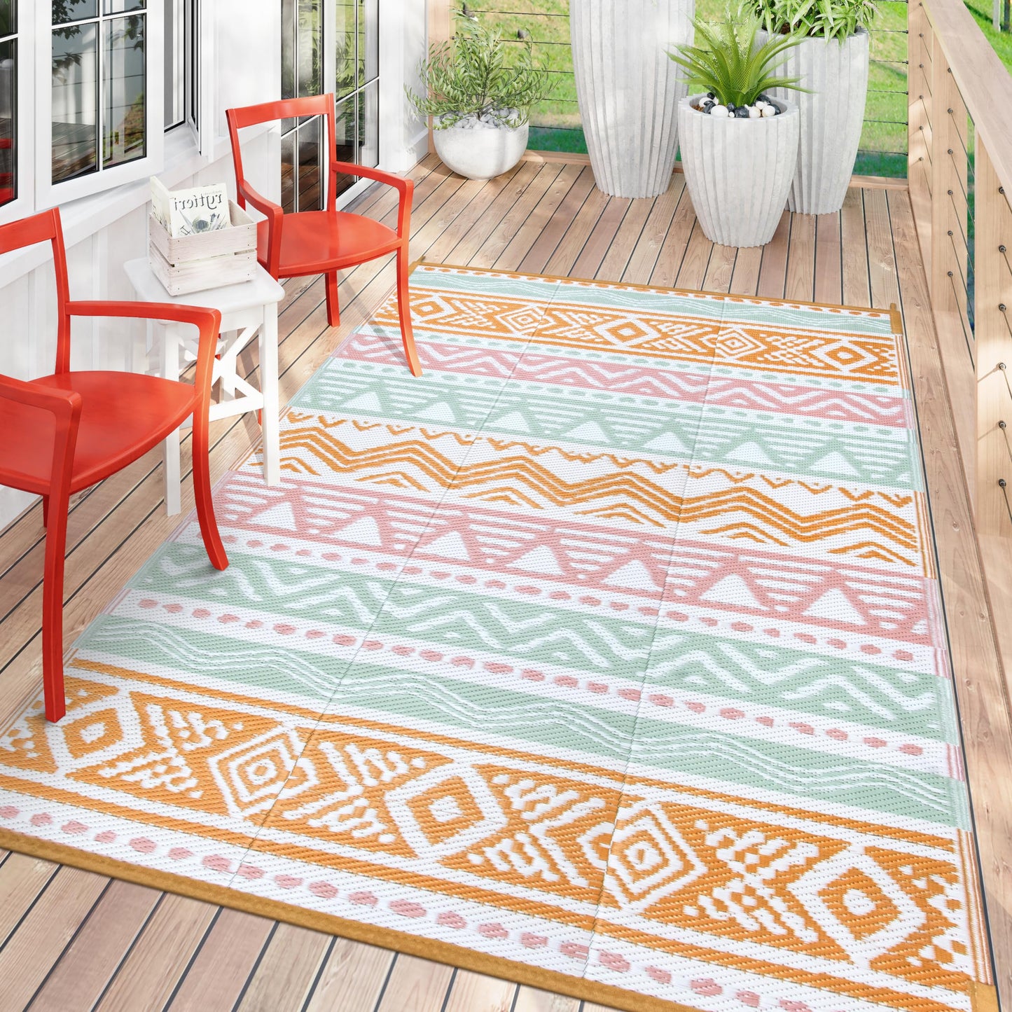 Lahome Outdoor Rug Waterproof, 5x8ft Reversible Outdoor Plastic Straw Rug for Camping Patio, RV Outdoor Rugs Outside, Outdoor Carpet for Porch Deck Backyard Balcony Picnic(Pink/Orange,5'x 8')
