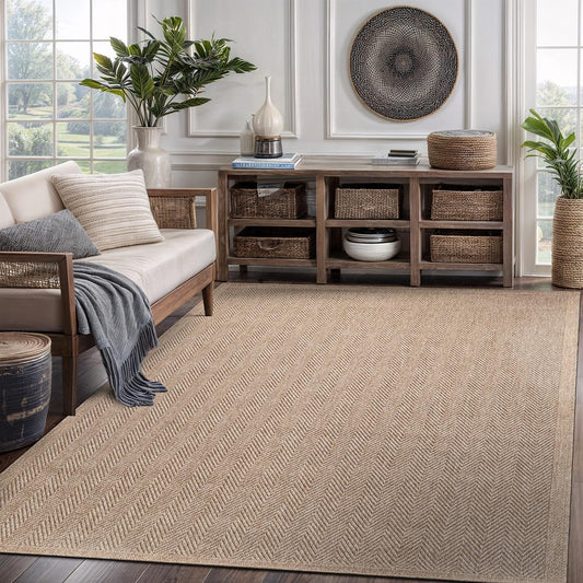 CAMILSON Easy Jute Rug 5x7, Indoor Outdoor Natural Color Fiber Area Rugs for Living Room Patio and Bedroom Rug Herringbone Seagrass Woven Design Easy-Cleaning, Washable Outside Carpet Alfombras 5 x 7