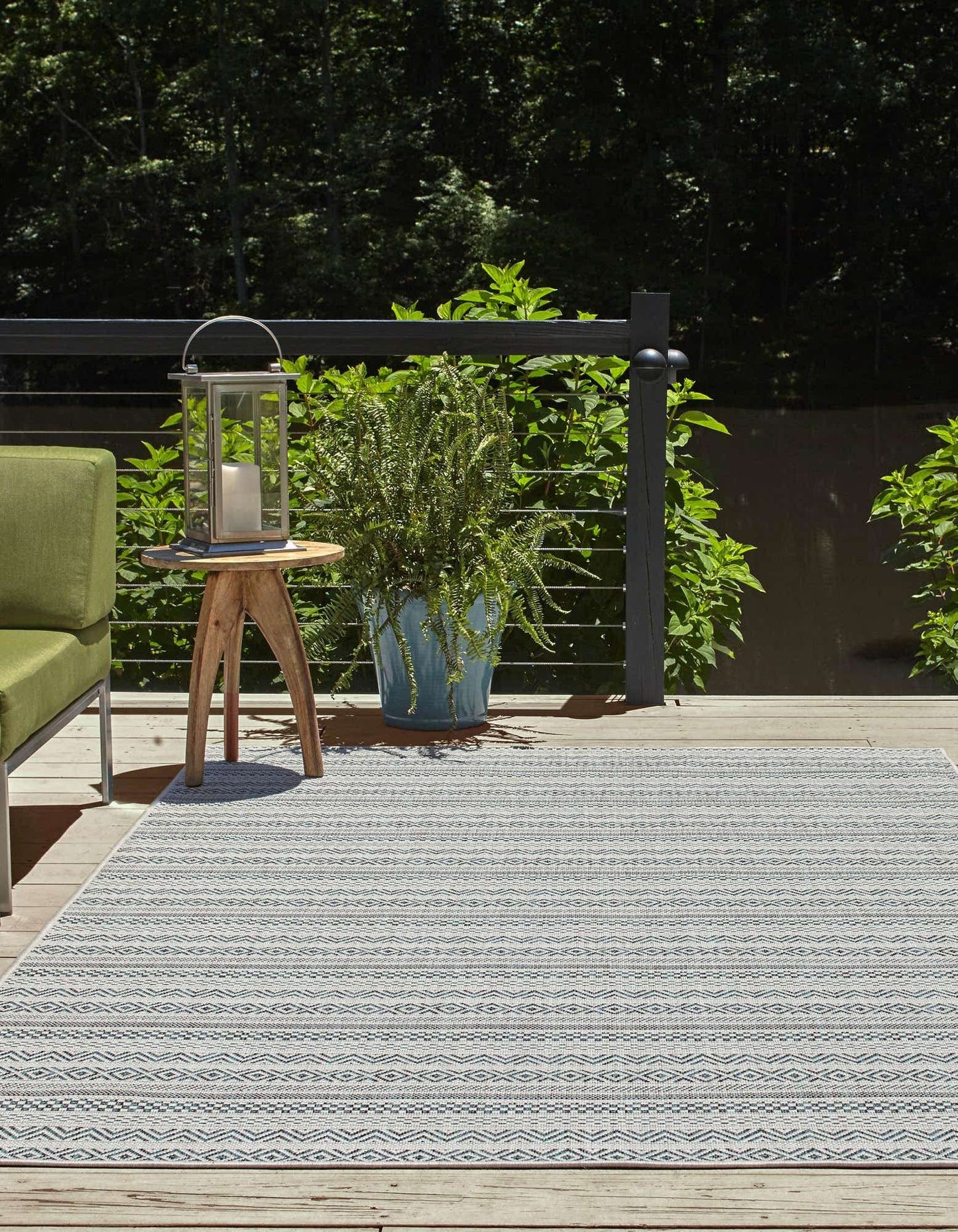 Unique Loom Outdoor Striped Collection Area Rug - Maia (6' 1" x 9' Rectangle, Teal/Ivory)