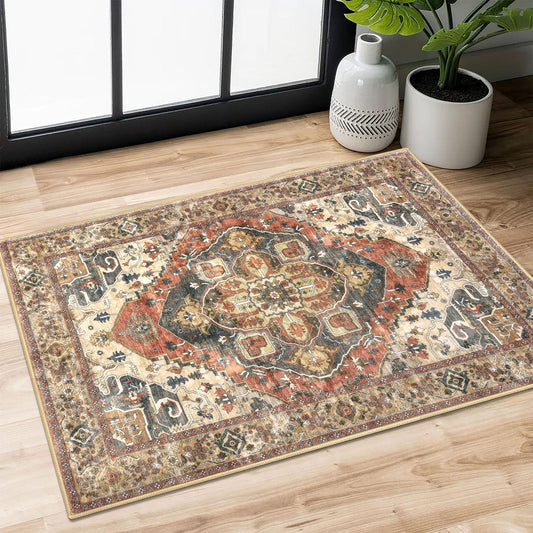 SIILOOM 2x3 Washable Rug Soft Area Rug for Entryway, Terracotta Non-Slip Indoor Door Mat Boho Low-Pile Kitchen Rugs, Floor Vintage Carpet for Entrance Kitchen Bedside Farmhouse