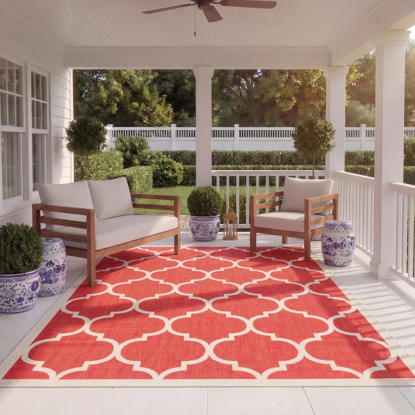 SAFAVIEH Washable Rug Outdoor Courtyard Collection - 6'7" x 9'6", Red & Bone, Non-Shedding & Easy Cleaning, Ideal for Patio, Backyard, Mudroom (CY6914-248)