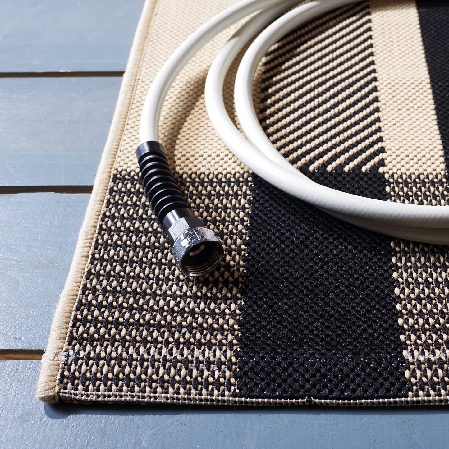 SAFAVIEH Washable Rug Outdoor Courtyard Collection - 9' x 12', Black & Bone, Plaid Pattern, Non-Shedding & Easy Cleaning, Ideal for Patio, Backyard, Mudroom (CY6201-216)