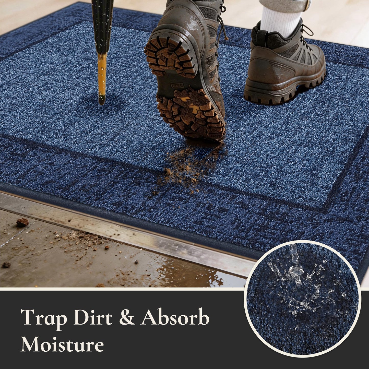 MatMaven Dirt Trapper Door Mat 20"x 32", Non Slip Washable Doormat, Stain Removal and Absorbent Welcome Mat, Floor Mats,Low Profile Entrance Dog Door Mats for Front Back Door,Blue