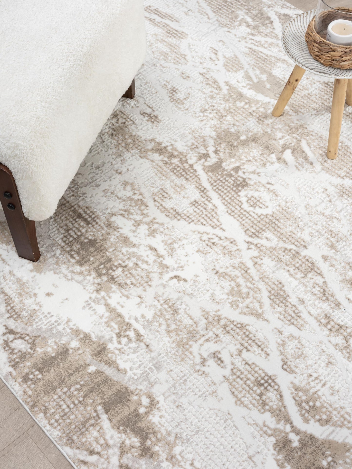 RUGGERRUGS Adel Modern Area Rug for Living Room, 8x10 Rustic Distressed Abstract Large Beige Neutral Rug, Medium Pile Stain Resistant Carpet for Bedroom, Dining Room or Kitchen (8' x 10', Beige)