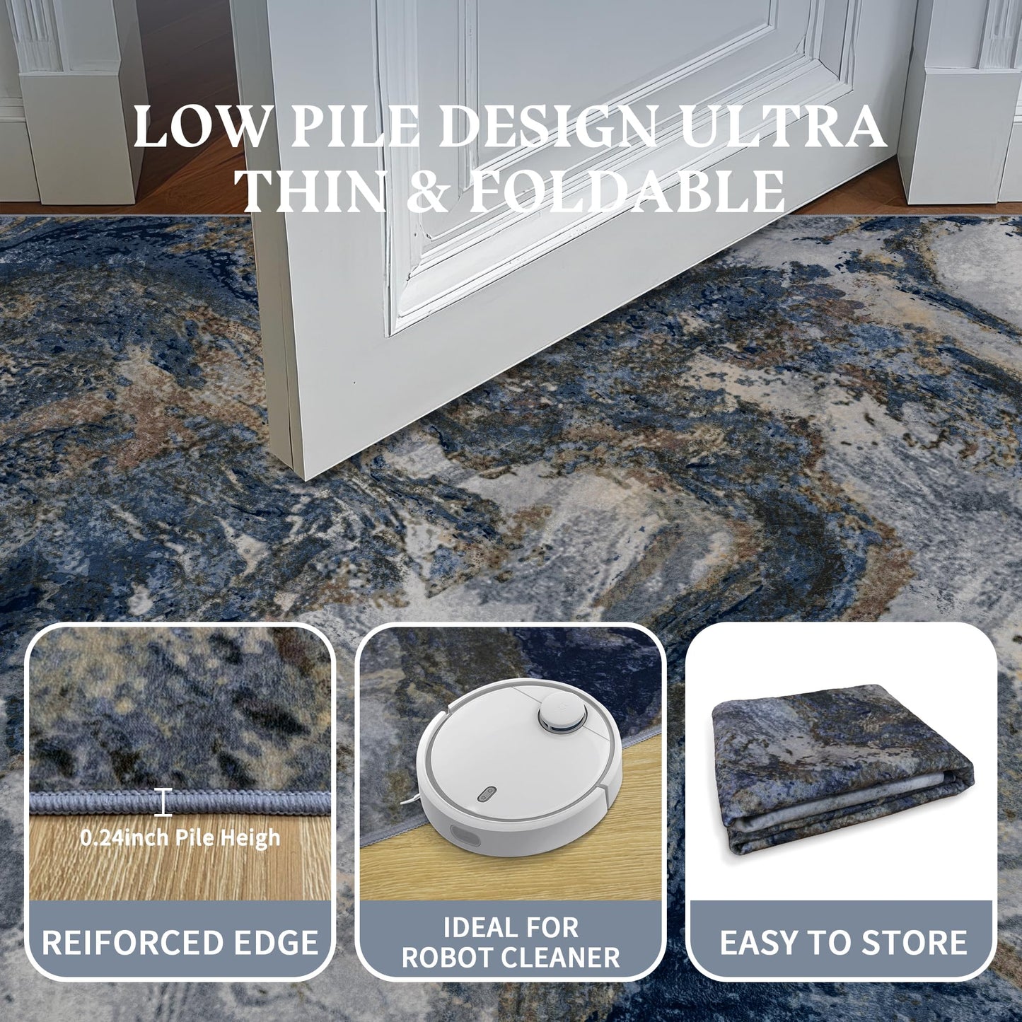 Blue Washable 2x3 Entryway Rug: Modern Abstract Small Area Rug for Kitchen Bathroom Bedroom - Soft Floor Mat Stain-Resistant Thin Low Pile Pet Friendly