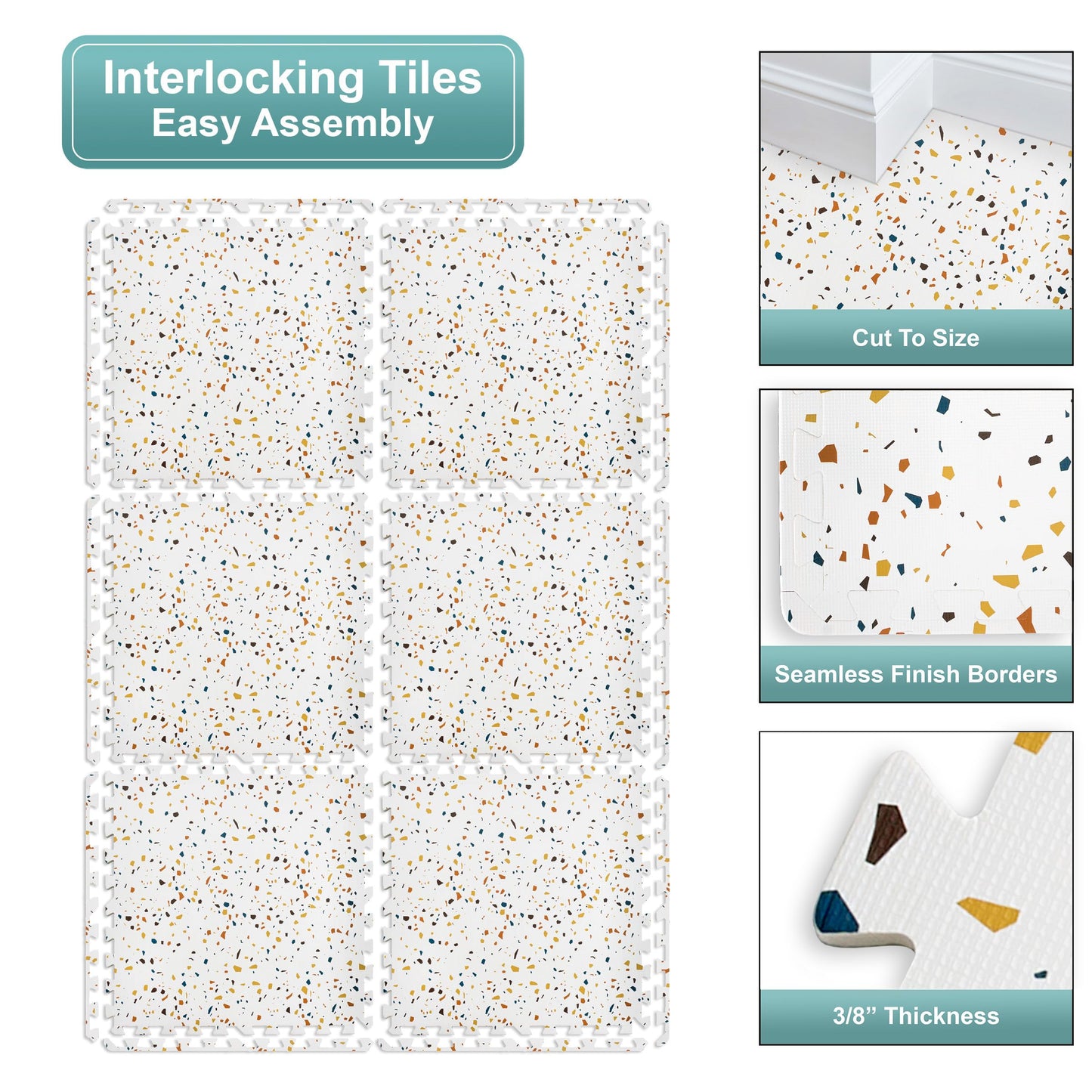 Sorbus 48 Sq. Ft. Wood Grain Floor Tiles Foam Mat EVA Interlocking Mats Tile 3/8-Inch Thick Flooring Wood Puzzle Exercise Mats w/Borders - Home Playroom Basement, Apartment, Trade Show, Baby, Dance
