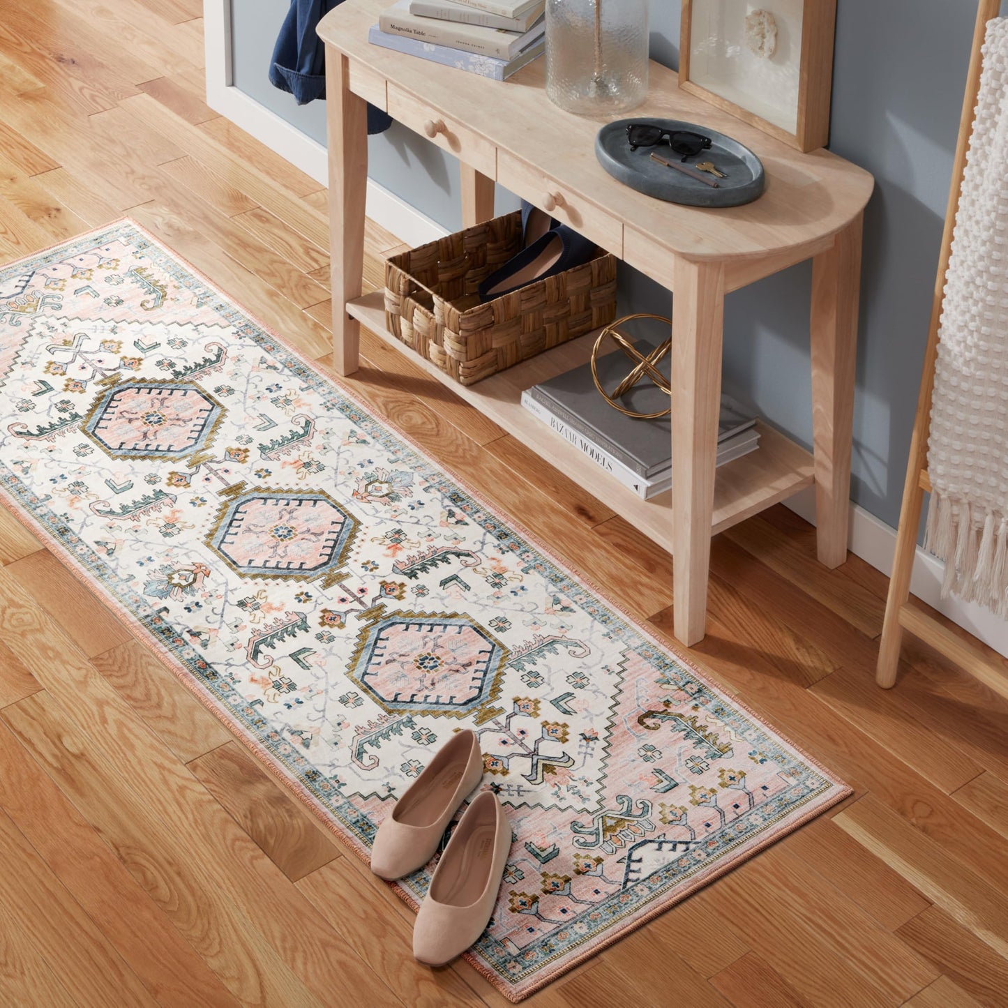 EVERWASH Haven Modern Medallion Machine Washable Area Rug with Airflo Technology for Easy Clean, Ultra-Soft Non-Slip Rug with Built-in Pad, Pet, Family & Allergy Friendly Rug, Blush, 2'6"x7'