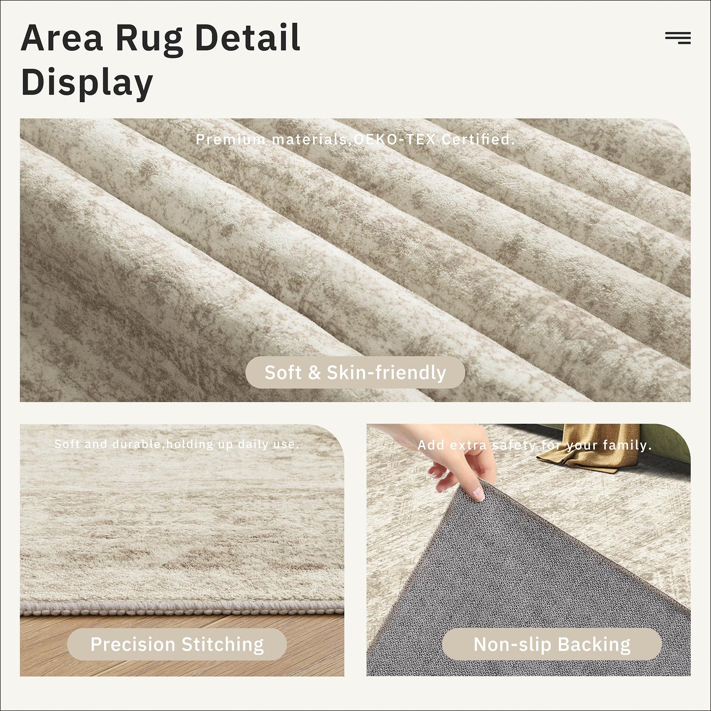Soalmost 10x14 Area Rugs for Living Room, Non Slip Machine Washable Vintage Rugs, Low Pile Lightweight Large Rug for Bedroom, Dining Room, Home Office Beige