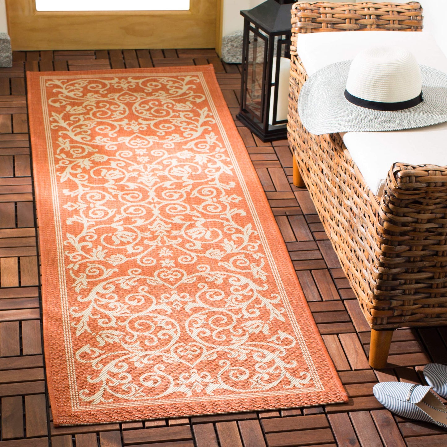SAFAVIEH Washable Rug Outdoor Courtyard Collection - 2'3" x 6'7" Runner, Terracotta & Natural, Non-Shedding & Easy Cleaning, Ideal for Patio, Entryway, Mudroom, Hallway, Kitchen (CY2098-3202)