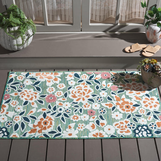 SAFAVIEH Washable Rug Outdoor Cabana Collection - 2'7" x 5', Green & Navy, Non-Shedding & Easy to Clean, Ideal for Patio, Backyard, Mudroom (CBN485N)