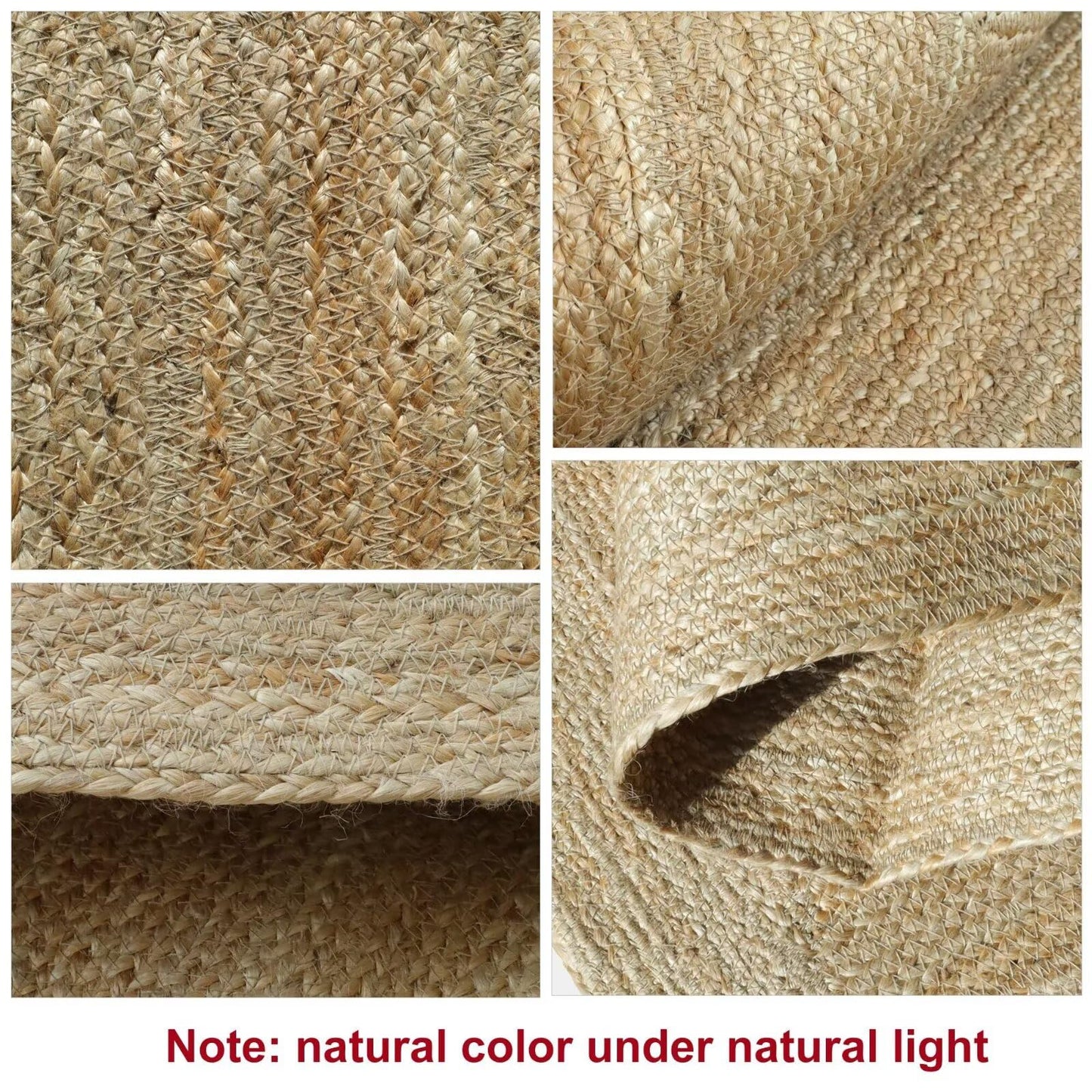 Shatex 3x5ft Natural Jute Rug, Handcrafted Braided Burlap Rug for Bedroom & Living Room, 100% Jute Fiber, Natural Color