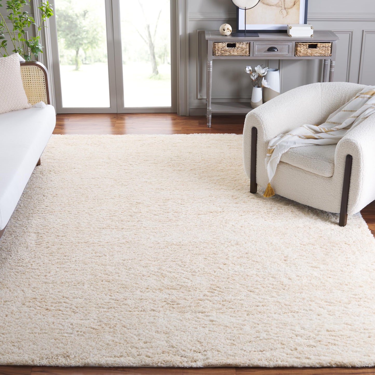 SAFAVIEH Berber Shag Collection Area Rug - 9' x 12', Ivory & Beige, 1.2-inch Thick Ideal for High Traffic Areas in Living Room, Bedroom (BER563A)
