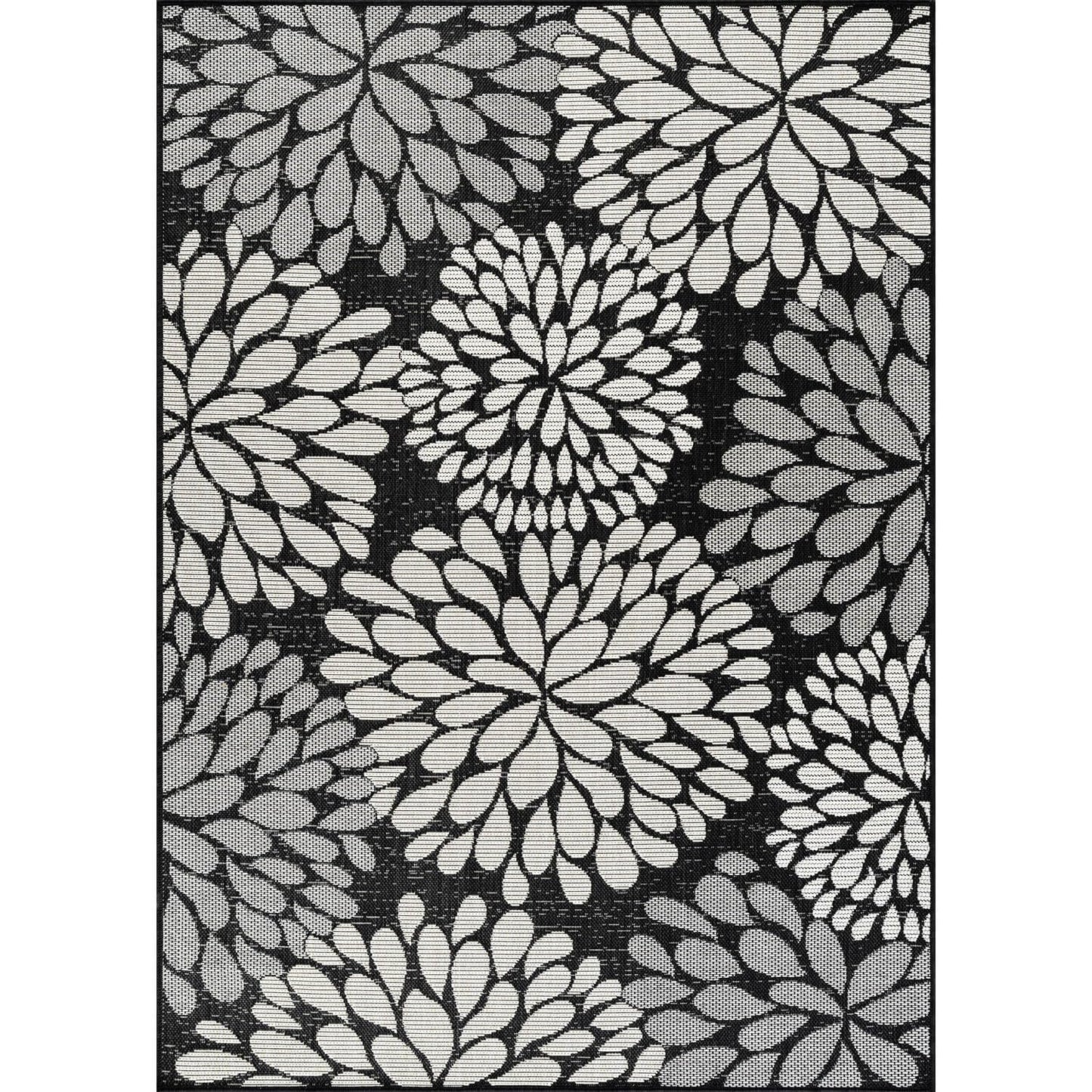 Beverly Rug Outdoor Rug 8x10 Modern Exotic Tropical Leaf Area Rugs for Indoor and Outdoor Patio Deck Porch Garden Water Resistant Washable Outside Carpet (8 x 10 Dark Gray)