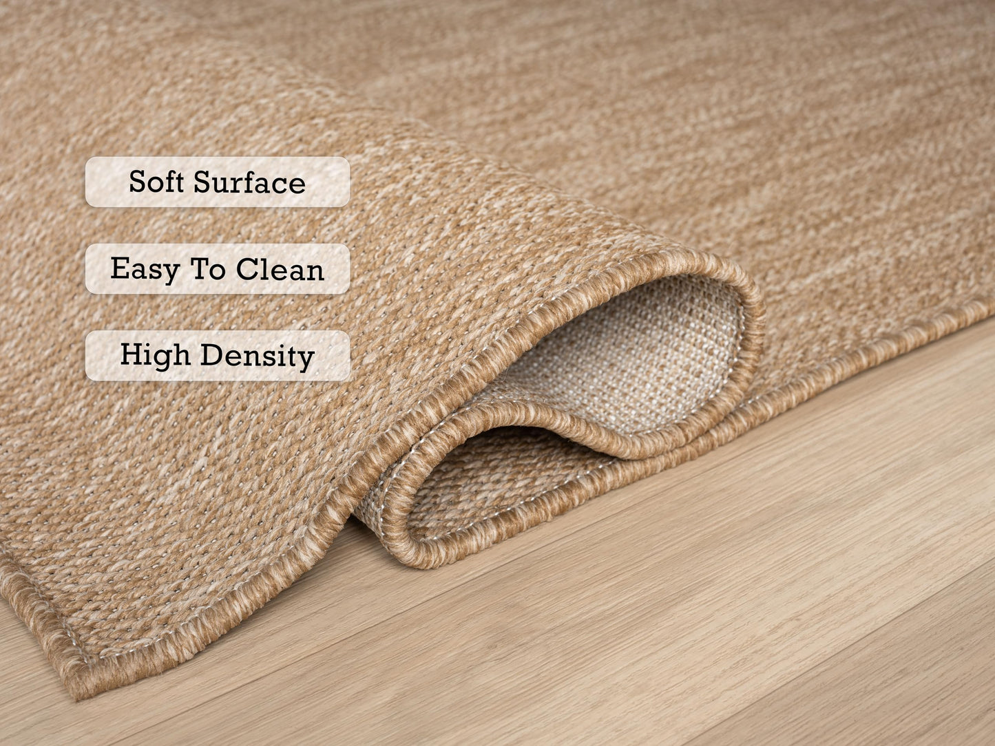 RUGGERRUGS Angela Easy Jute Indoor Outdoor Rug, 5x7 Neutral Solid Jute Look, Polyester, Durable & Easy Care Outdoor Farmhouse Carpet for Patio, Porch, Living Room (5' x 7', Natural)