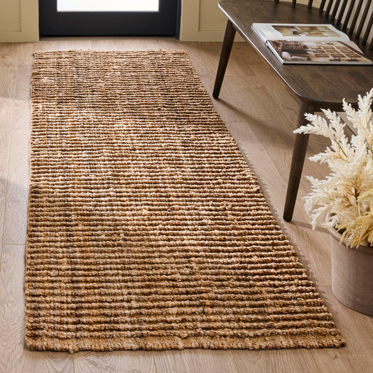 SAFAVIEH Natural Fiber Collection Runner Rug - 2' x 8', Natural Brown, Handmade Jute, Farmhouse Style, Chunky Textured Thick Pile (NF447A)
