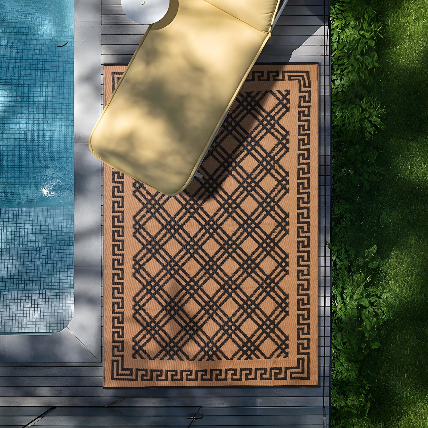 BMCH Outdoor Rugs, Outdoor Plastic Straw Rug, Reversible Waterproof Carpet for Camping, Poolside, Garden, BBQ Area, Gazebo Flooring, RV Park & Beach, Classical Style, 5x8