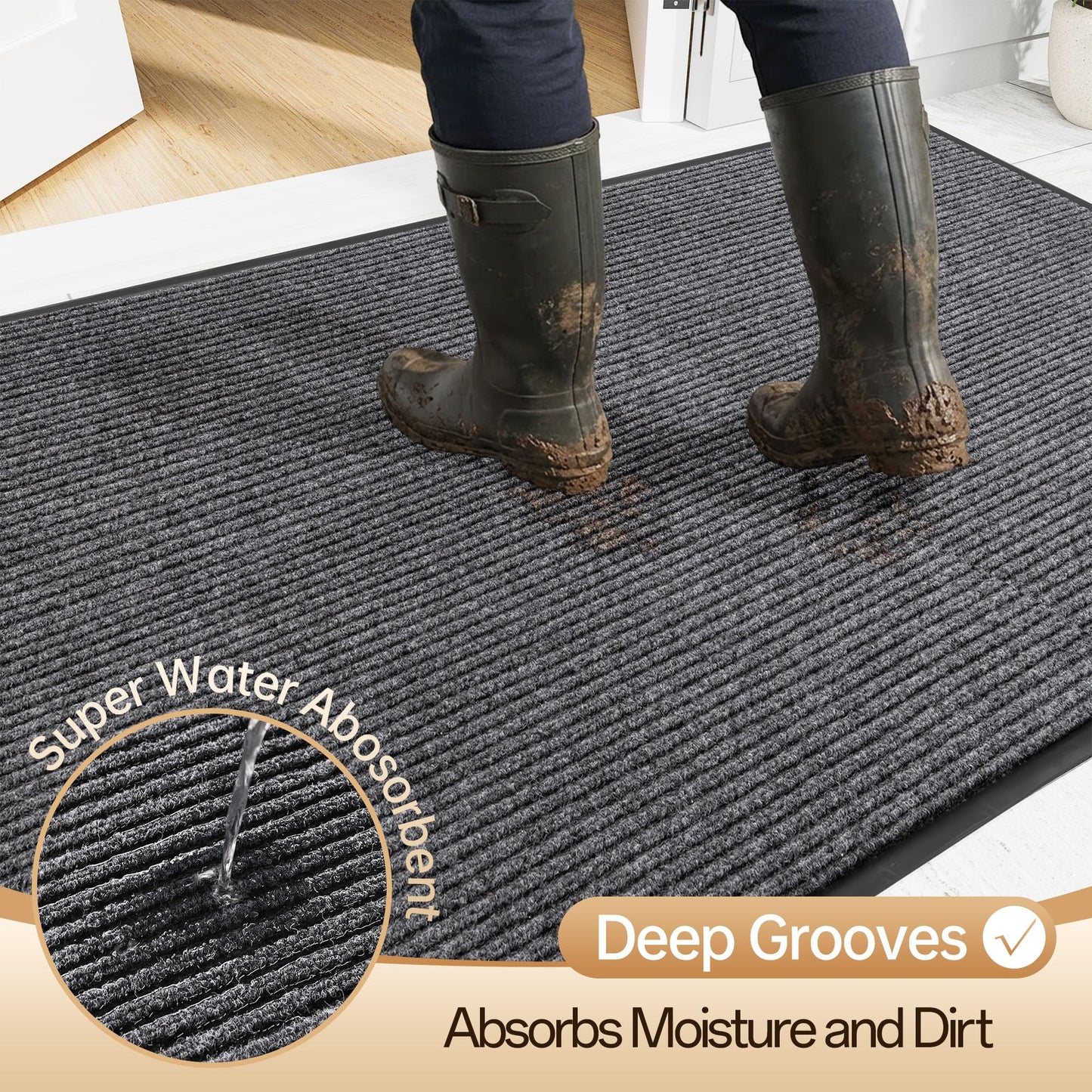 Amyracel Front Door Mat Indoor Outdoor Entrance, 48"x 96" All-Season Waterproof Doormat for Enterway, Heavy Duty Commercial Floor Mat, Fade Resistant, Rubber Back, Low Profile, Easy Clean