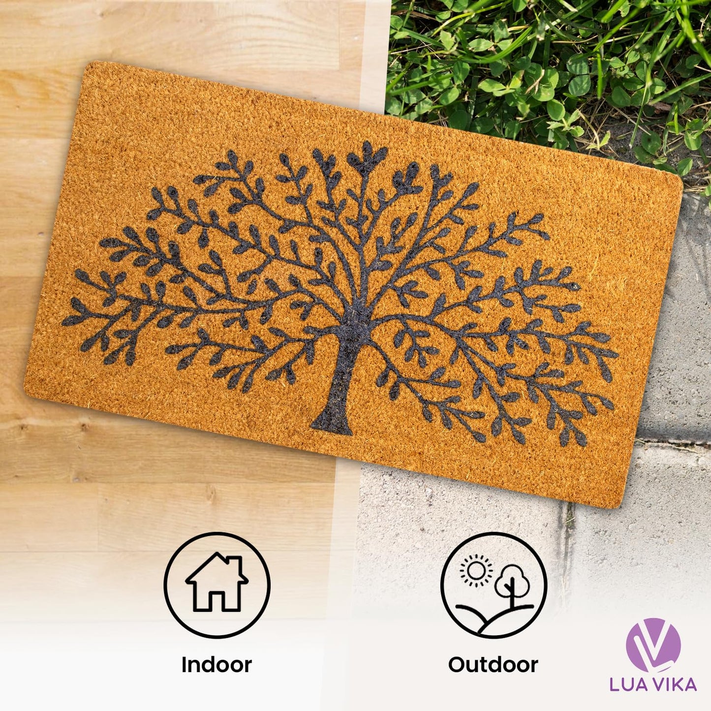 LUA VIKA Coir Doormat, 16''x27.5'', Tree of Life, Outdoor Indoor Welcome Mat for Home Entrance