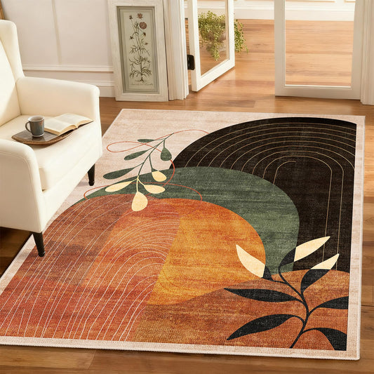 MUJOO 3x5 Washable Rugs Boho Area Rug Low Pile Non Slip Mid Century Modern