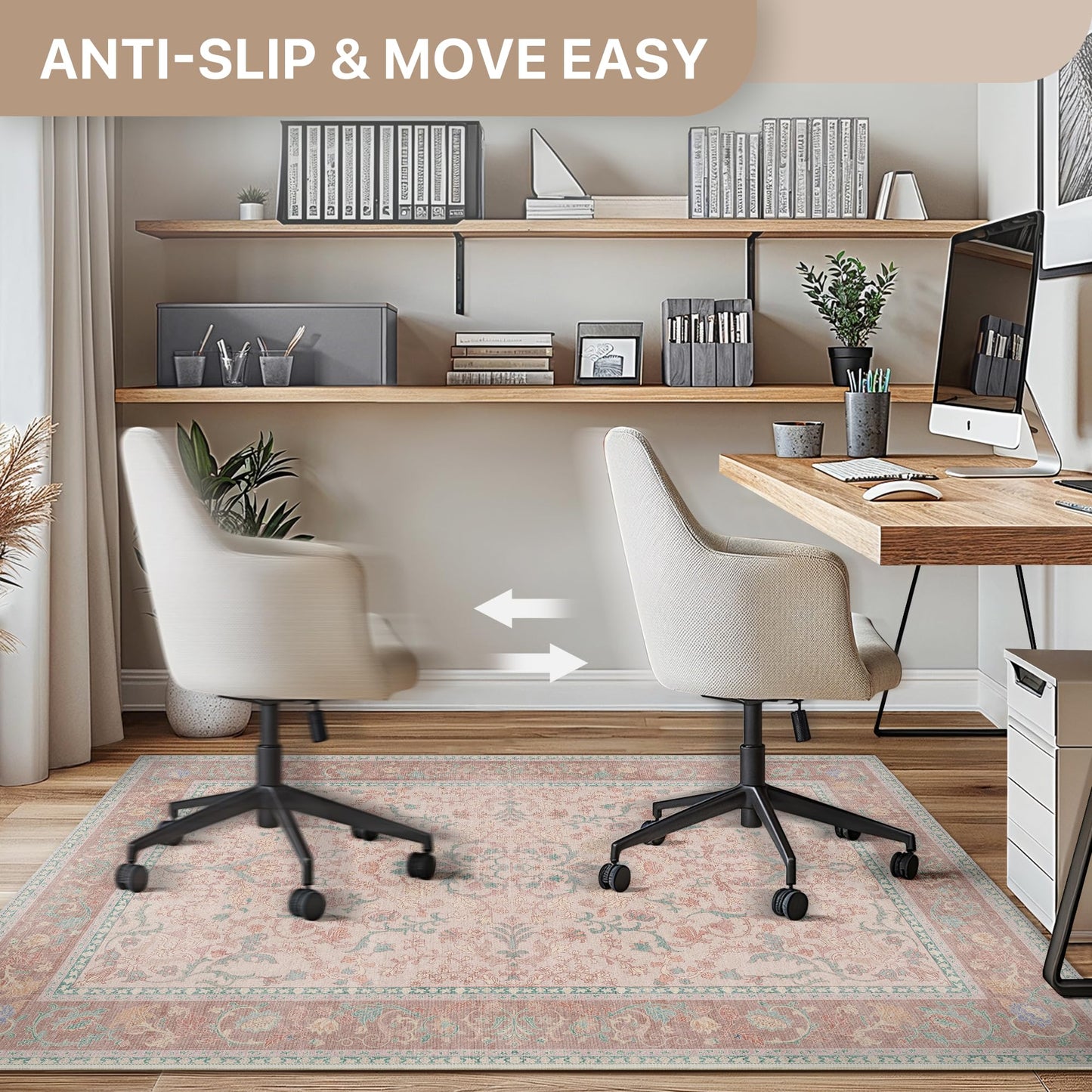 36"x48" Office Chair Mat for Hardwood Tile Floor, Under Desk Carpet Protector for Rolling Computer Chair Mat, Machine Washable Area Rug, Anti-Slip 1/5" Thick Low Pile Thin Vinyl Floor Mat, Pink