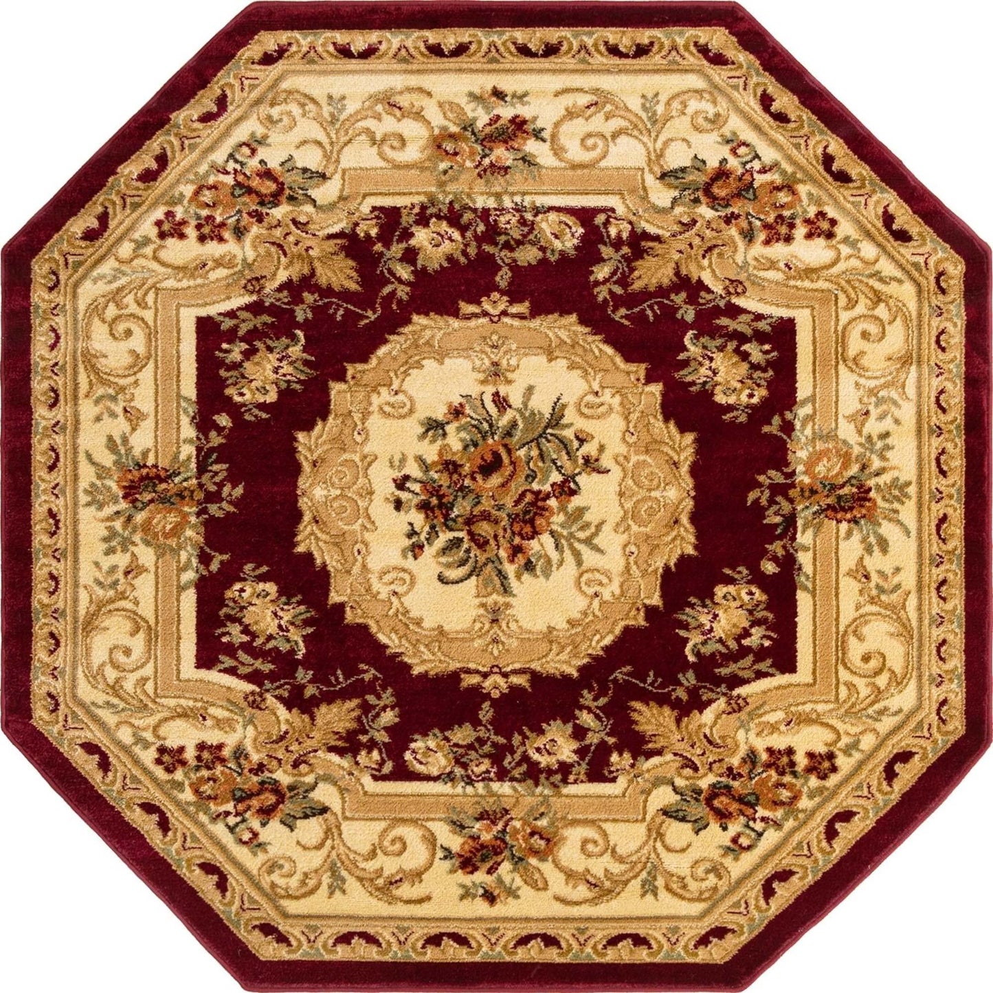 Unique Loom Versailles Collection Traditional Classic Floral Motif Area Rug (5' 0 x 5' 0 Octagon, Burgundy/Ivory)