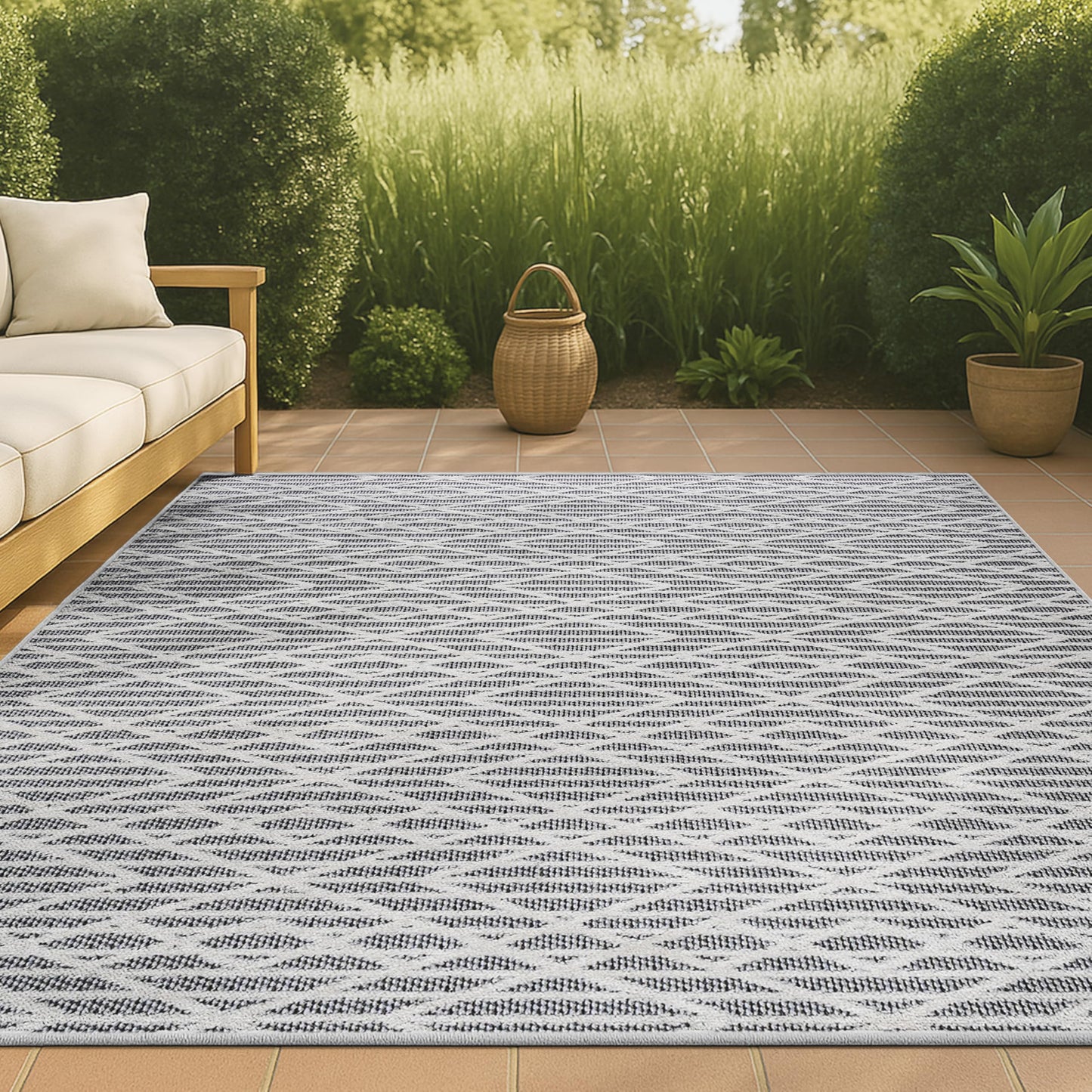 JONATHAN Y Moroccan Diamond Indoor Outdoor Area Rug 3X5 Black/Ivory, Ararat High-Low Pile Modern for Backyard, Patio, Porch, Easy-Cleaning, High Traffic, Pet-Friendly, Non-Shedding (SBH105B-3)