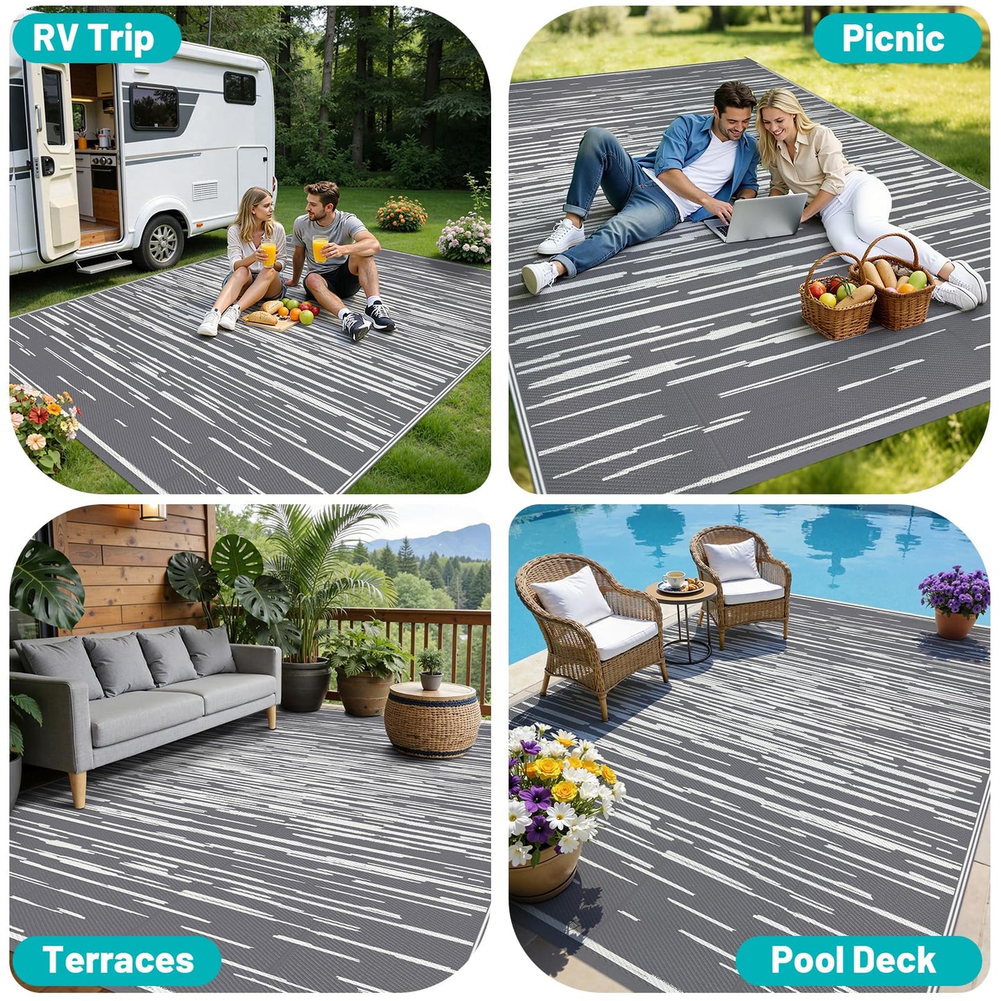 HEBE Outdoor Rug 9'x12' for Patios Clearance Waterproof Patio Mat Plastic Straw Rug Reversible RV Camping Tent Rug Outside Indoor Outdoor Area Rugs for RV,Deck,Beach,Balcony,Camper