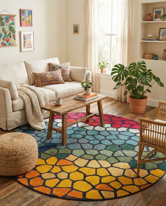 Rugs.com - Hyacinth Rug – 8 Ft Round Multi Washable Rug – Vibrant Mosaic Design for Playrooms, Nurseries, and Kids Bedrooms