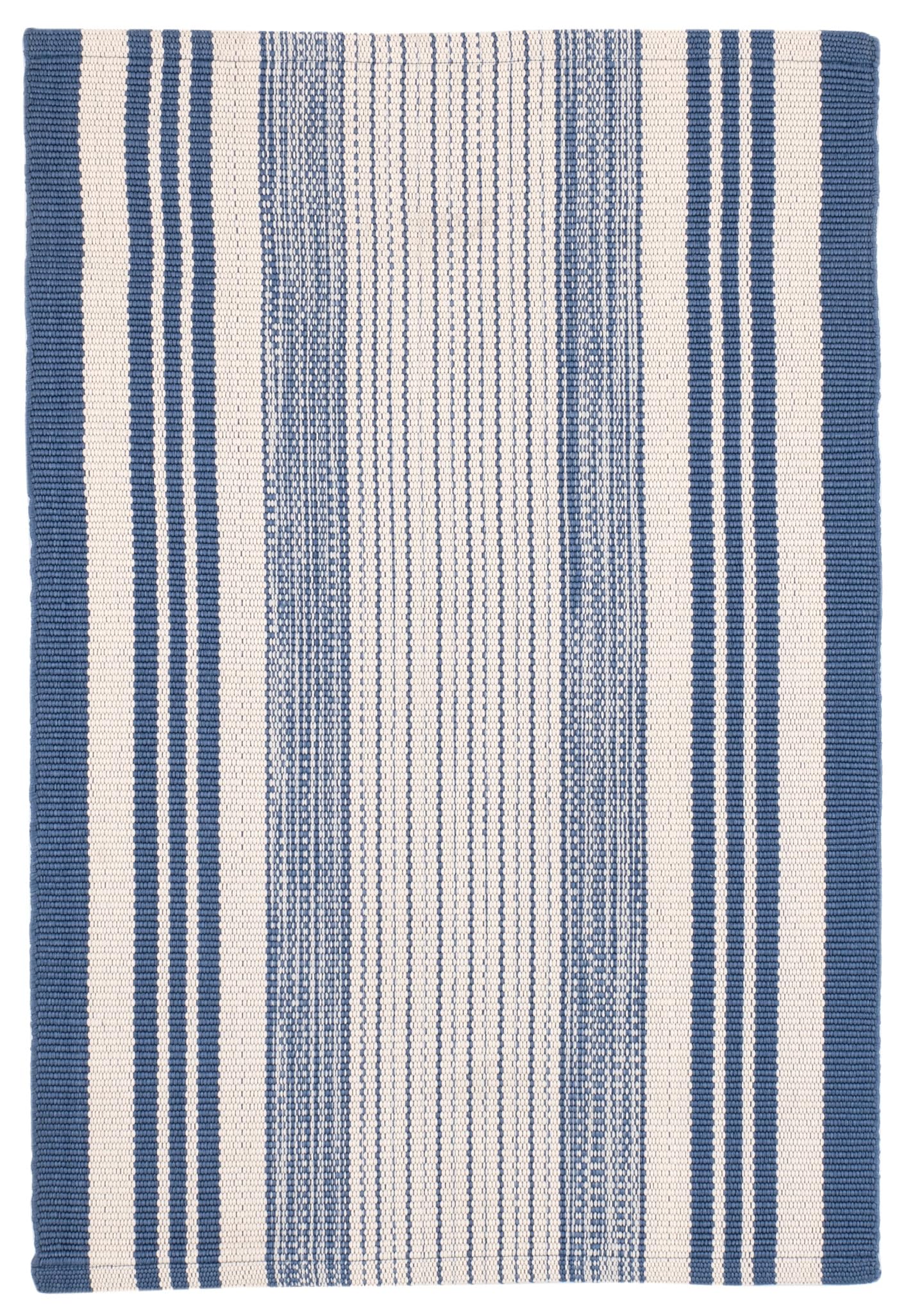 Dash & Albert Quincy Stripe Denim Handwoven Indoor/Outdoor Rug, 2 X 3 Feet, Blue/Ivory Stripe Pattern - Premium Luxury Hotel Quality Soft Breathable Hypoallergenic Machine Washable Easy Care All