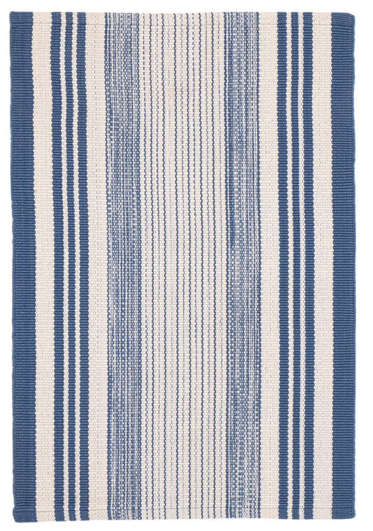 Dash & Albert Quincy Stripe Denim Handwoven Indoor/Outdoor Rug, 2 X 3 Feet, Blue/Ivory Stripe Pattern - Premium Luxury Hotel Quality Soft Breathable Hypoallergenic Machine Washable Easy Care All