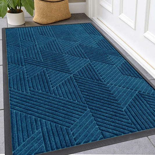 Kitinjoy Front Door Mat Outside Entrance, Sturdy Natural Dirt Trapper, Heavy Duty Rubber Doormat, Low Profile Non-Slip Backing, Easy Clean Floor Mat for Indoor Outdoor Entry, 47X32 Inch, Mixed Blue