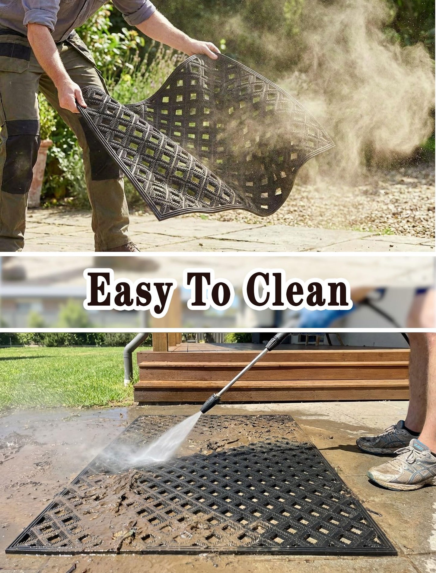 Bulijojo Front Door Mat with Drainage,24x36 Rubber Heavy Duty Dirt Trapper Waterproof Welcome Mat, All Weather for Front Back Door Patio Entryway Black