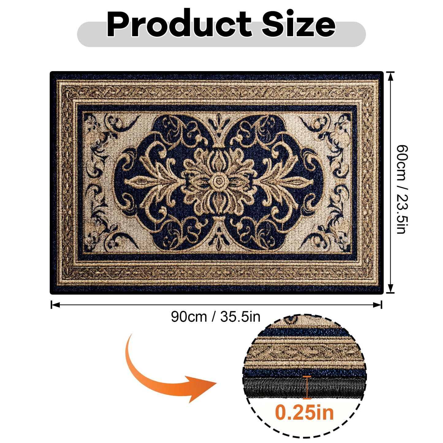 AOHMPT Dirt Trapper Door Mat 23.5"x35.5", Non-Slip Entryway Mat, Washable Stain Resistant Low-Profile Doormat for Front/Back Door, Dog Mat for Muddy Shoes & Wet Paws