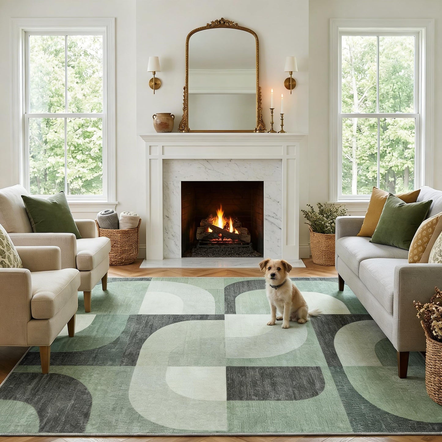 8X10 Area Rugs Modern Abstract Non Slip Washable Large Carpet for Living Room Bedroom, Green Rug 8X10 Geometric Pattern for Kids Nursery Thin 8 by 10 Indoor Home Decor Pet & Child Friendly