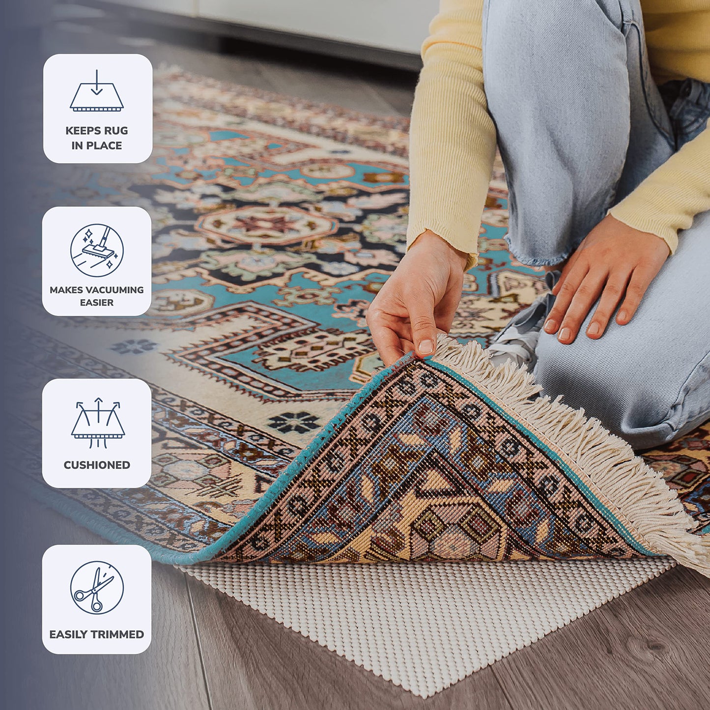 Slip-Stop Super Grip, 2 x 3 ft, Cushioned Non-Slip Rug Pad for Area Rugs and Runner Rugs, Rug Pad for Hardwood Floors