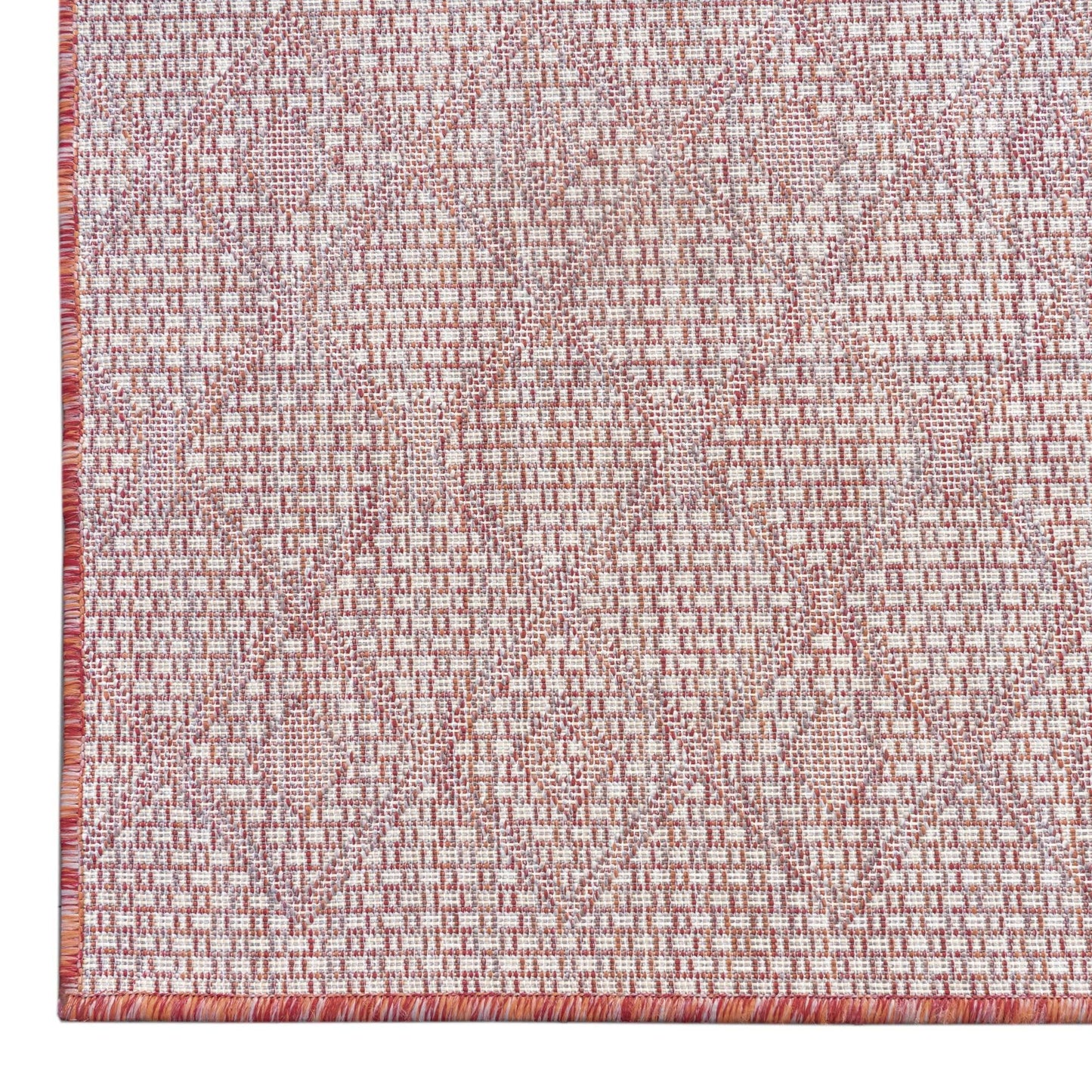 Unique Loom Outdoor Trellis Collection Area Rug - Tribal Trellis (7' 10" Square, Rust Red/ Ivory)
