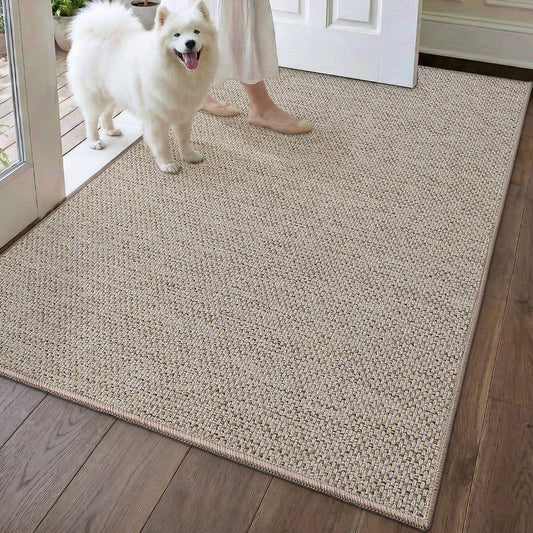DEXI Ultra Thin Door Mat Indoor Entrance 48x72, Non Slip Rubber Backed Entryway Mats Dirt Trapper, Low Profile Front Doormat for Inside Entry, Patio, Porch, Beige